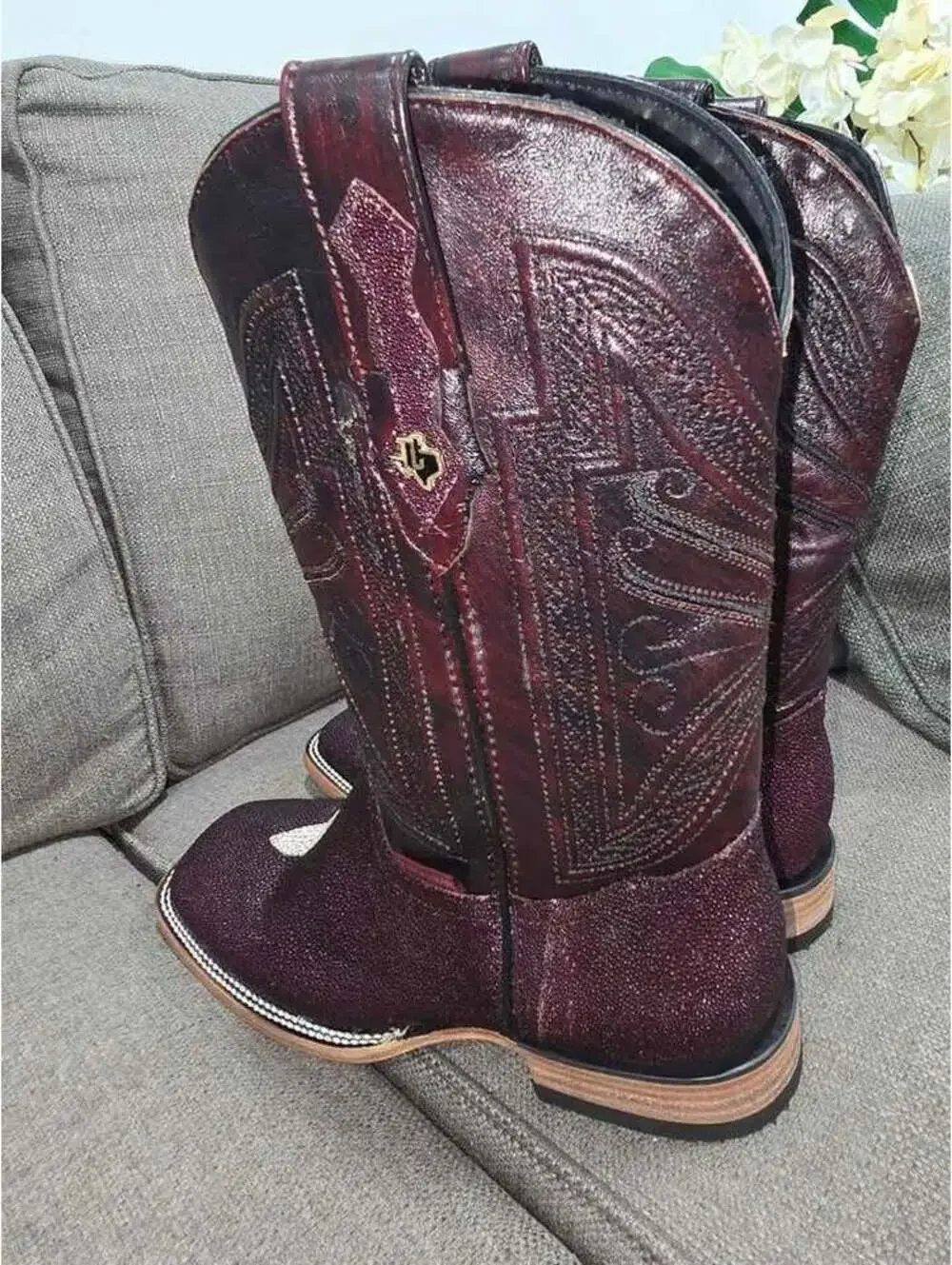 Texas Country Stingray Boots Squeare Toe Color: Burgundy Model: Mantarraya H-501